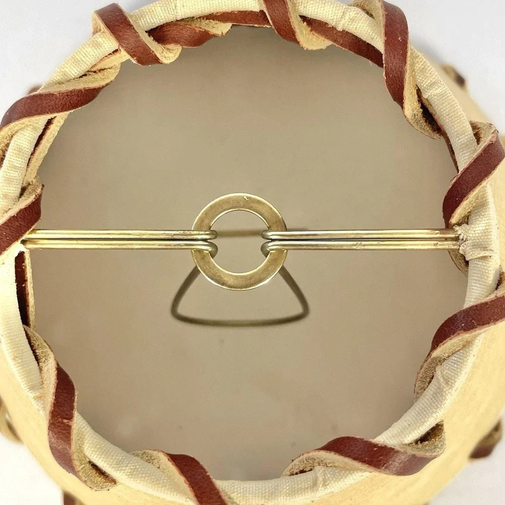 Vintage Tan Faux‎ Leather Whipstitch Clip-On Mini Lamp Shade Cabin 4